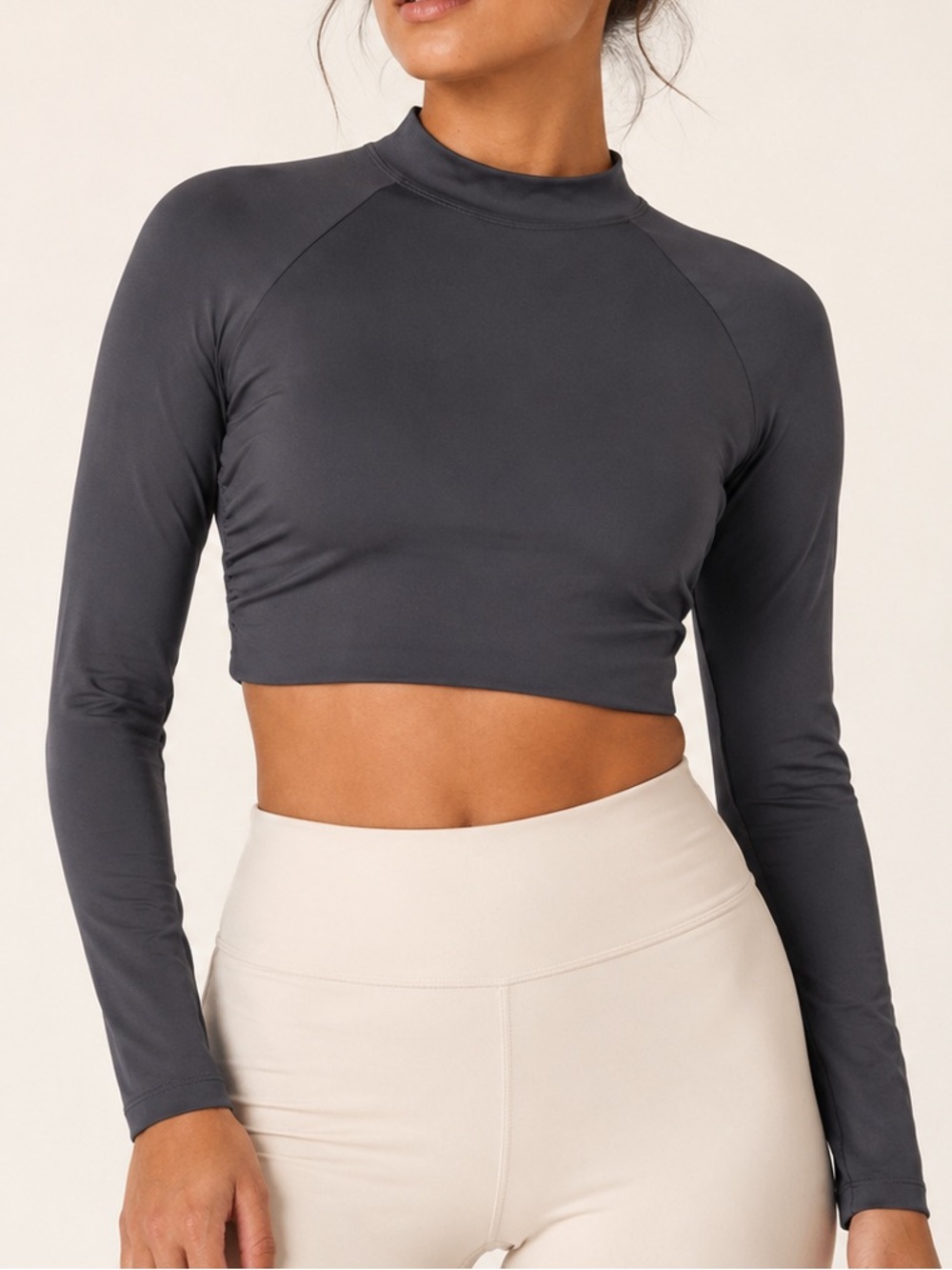 Athleta North Point Crop Rashguard Charcoal Long Sleeve Swim Top Medium